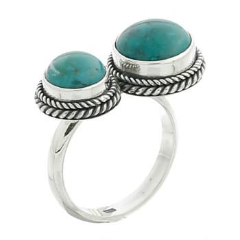 Sterling Silver Two_Circles Turquoise Rope_Accent Ring